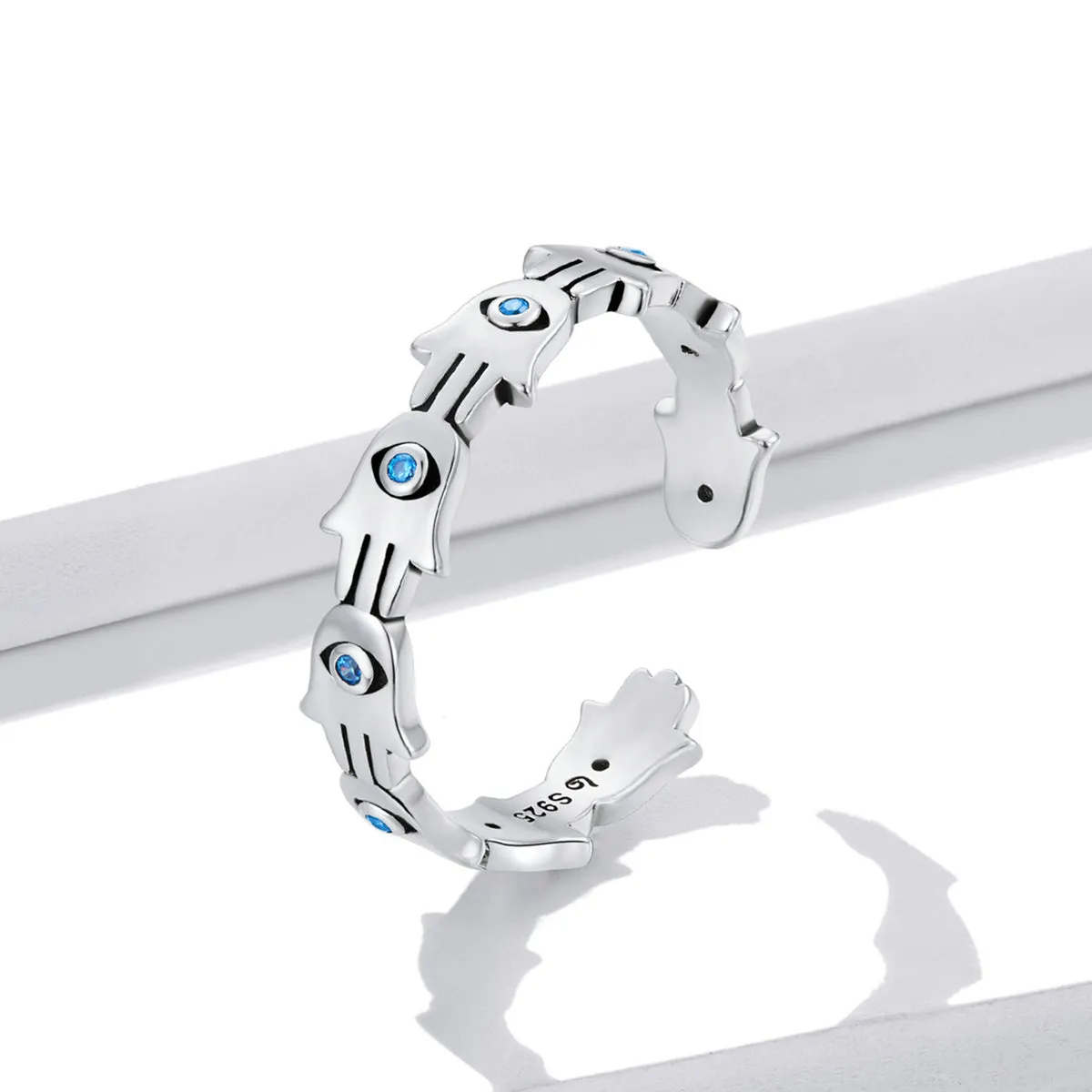 Evil Eye Hamsa Cuff Ring Sterling Silver