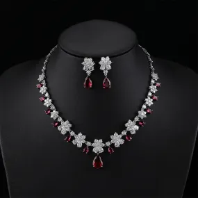 Fashion Jewelry Set Gorgeous Cubic Zirconia Party Flower Necklace Earrings Set