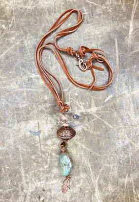 Feather Charm & Turquoise Necklace