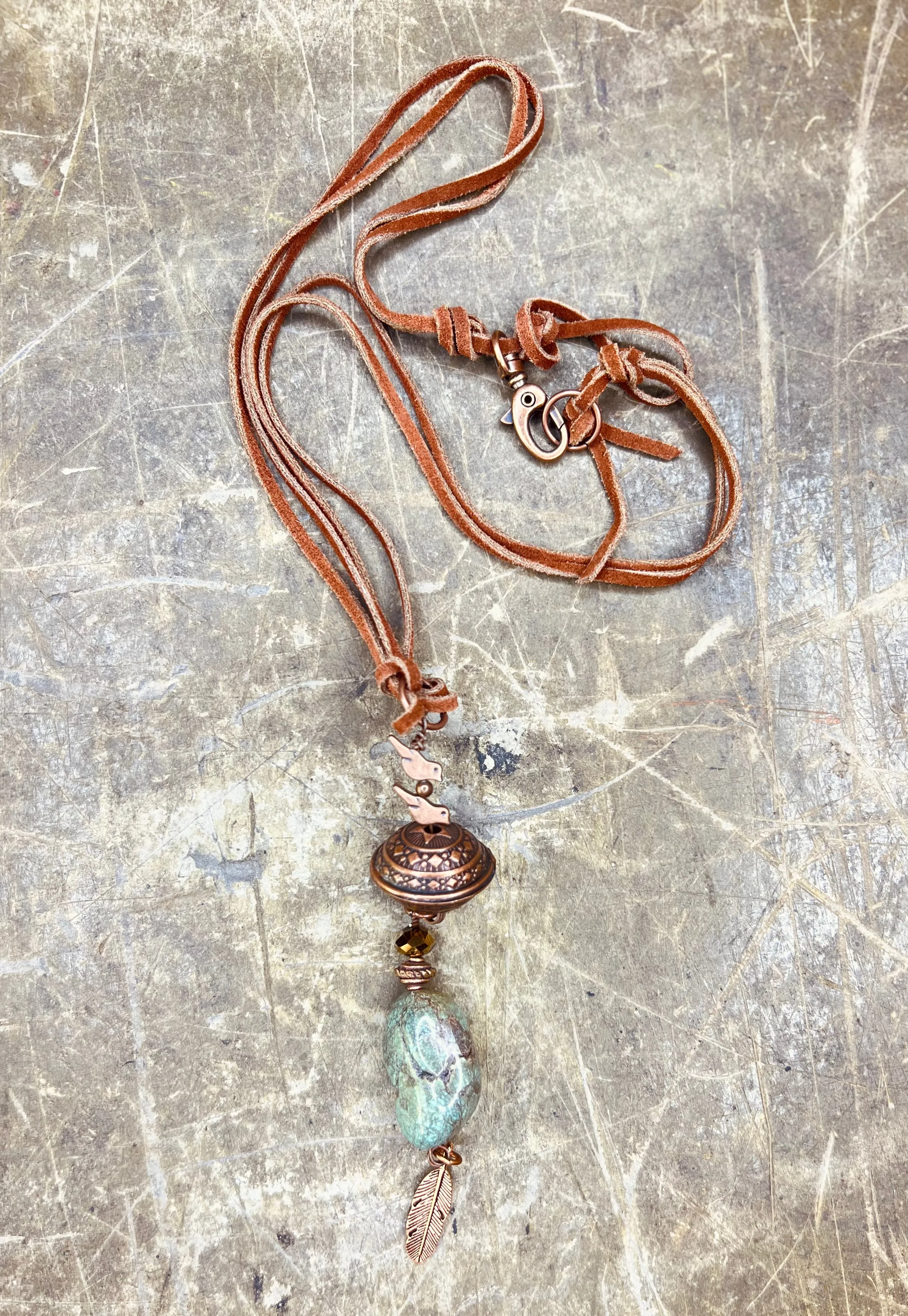 Feather Charm & Turquoise Necklace