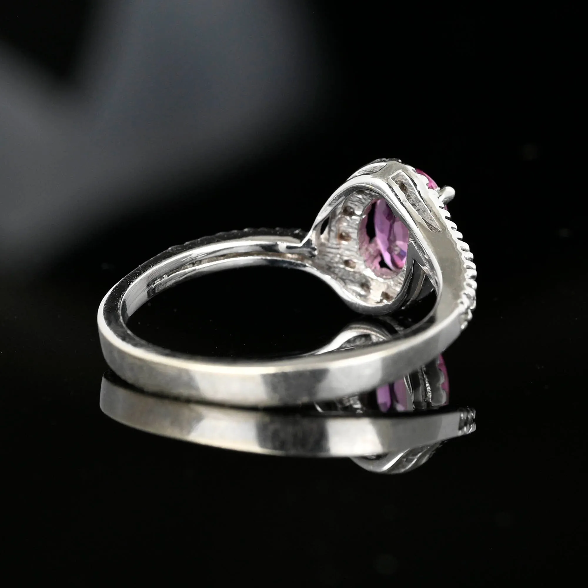 Fine Diamond Halo Bypass Pink Sapphire Ring