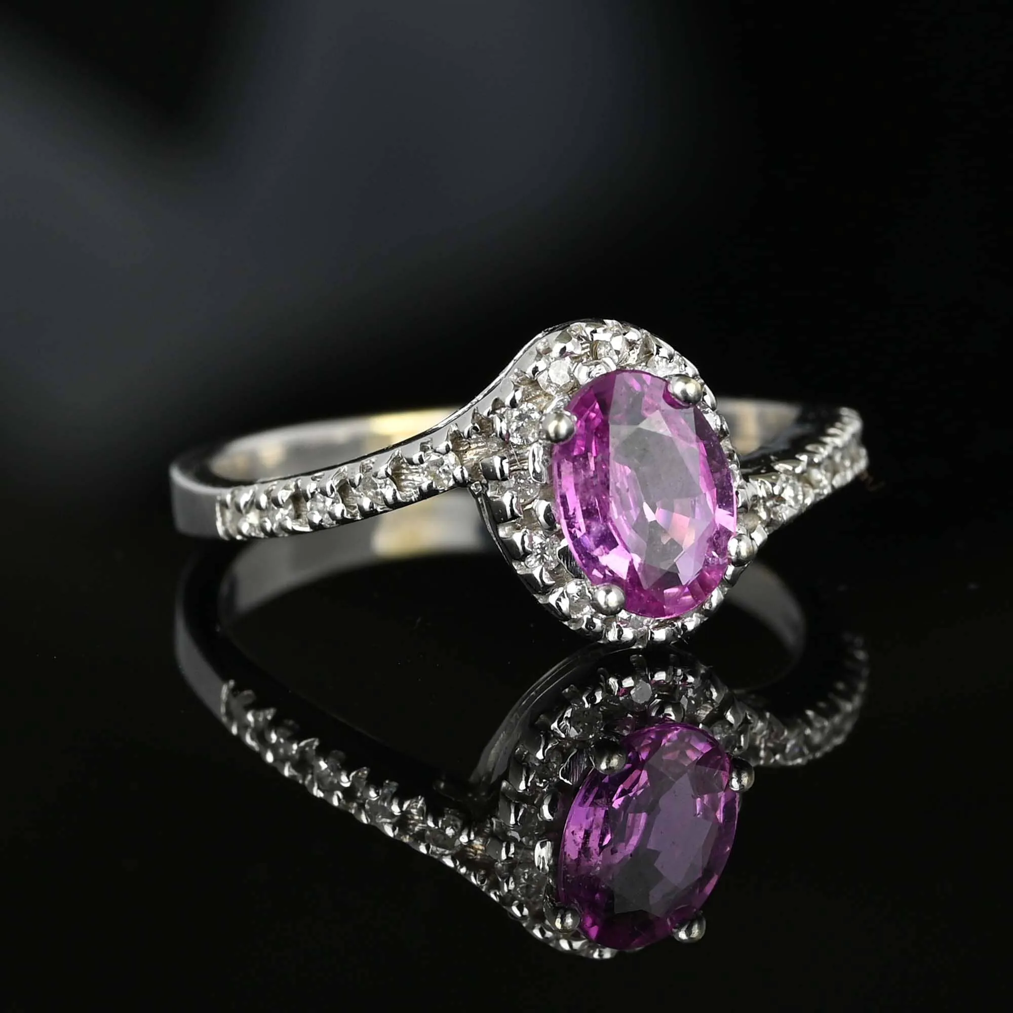 Fine Diamond Halo Bypass Pink Sapphire Ring
