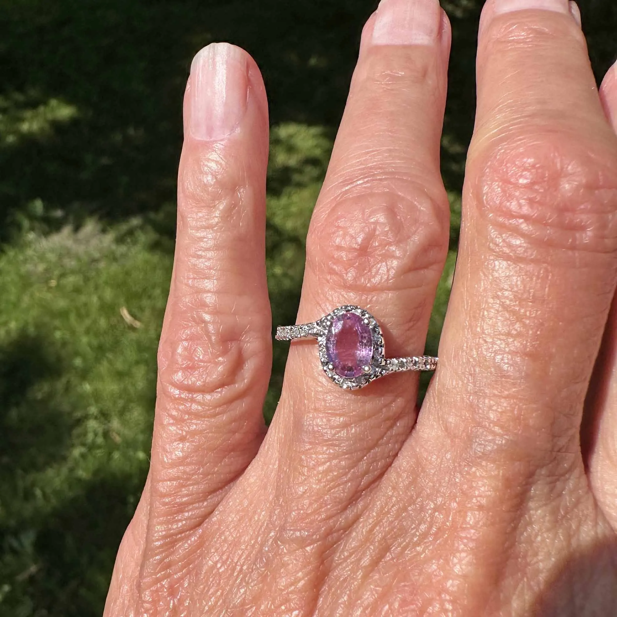 Fine Diamond Halo Bypass Pink Sapphire Ring