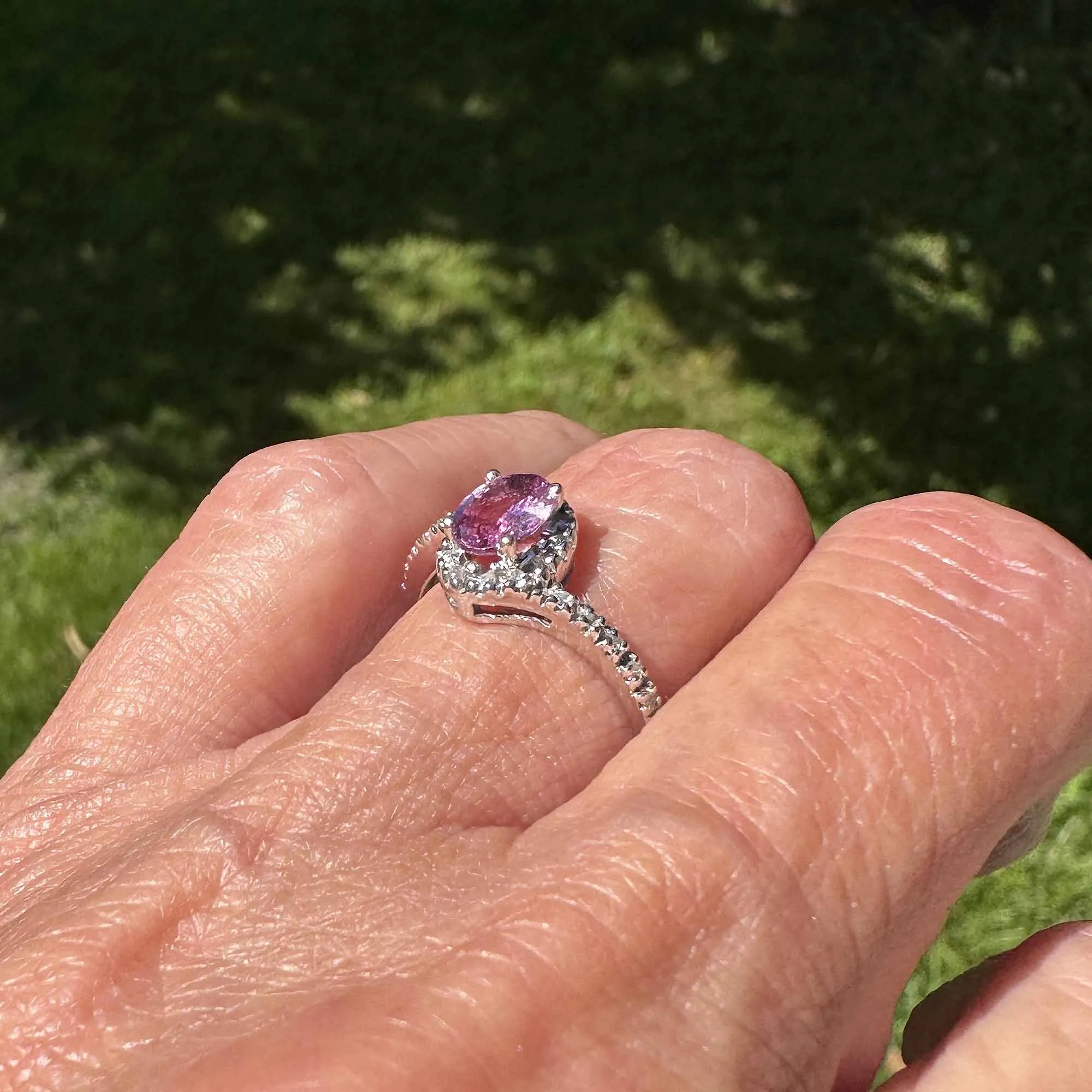 Fine Diamond Halo Bypass Pink Sapphire Ring