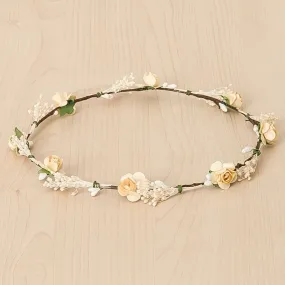 Floral crown with roses and tiny dry blossom bouquets