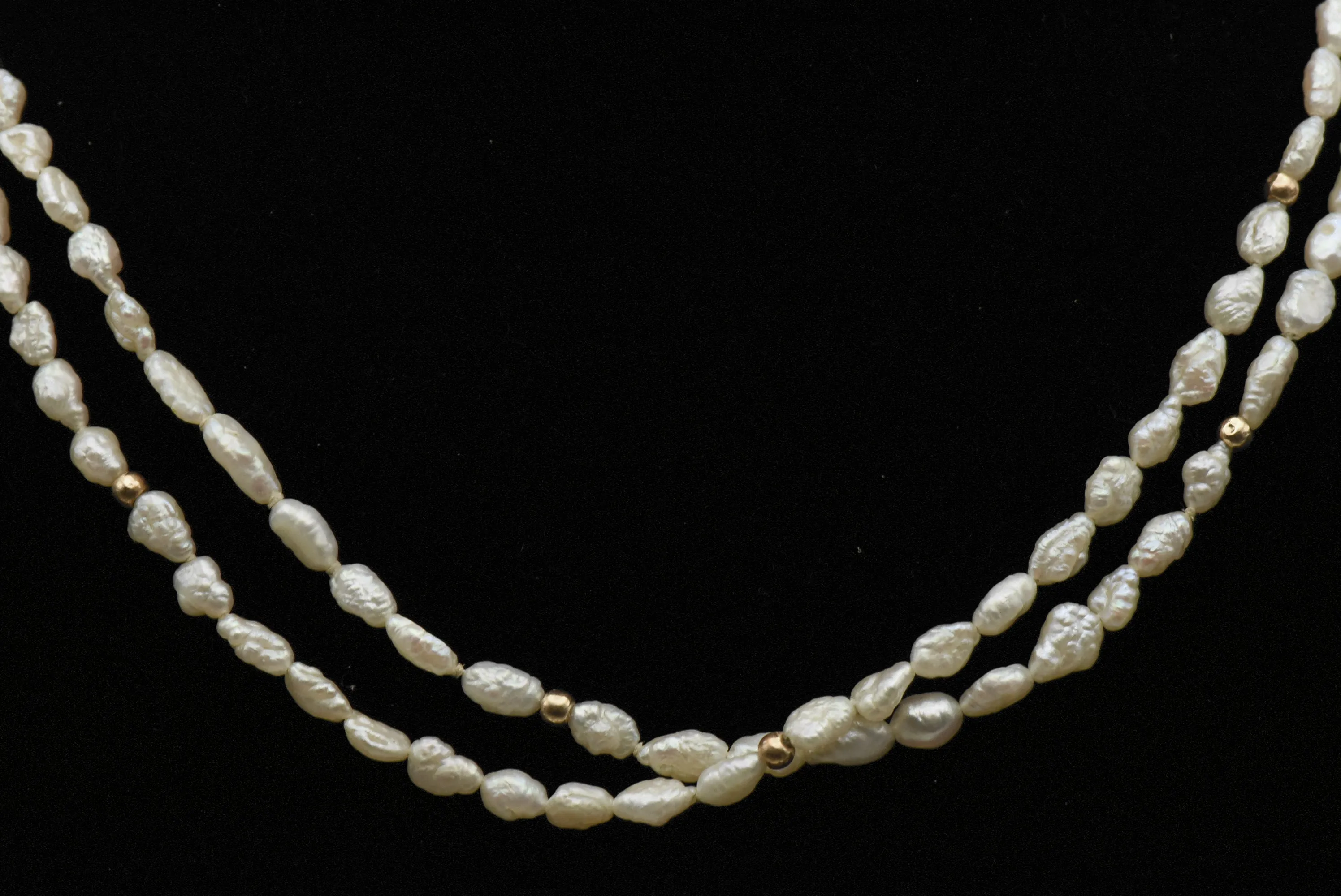 Freshwater Rice Pearl and Gold Bead Necklace - 32"