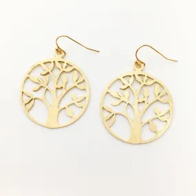 Freya Brushed Tree Of Life Earrings | Gold