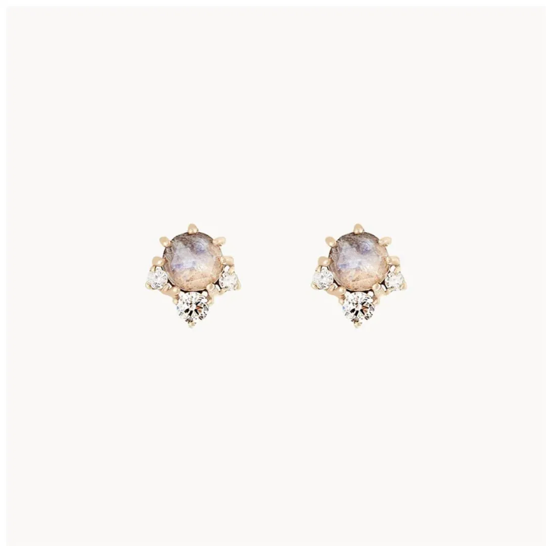 Full Moon Glow Diamond Moonstone Earring (Gold)