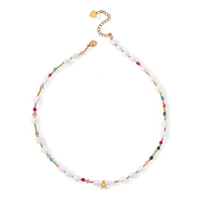 Gemstone and Pearl Initial Necklace