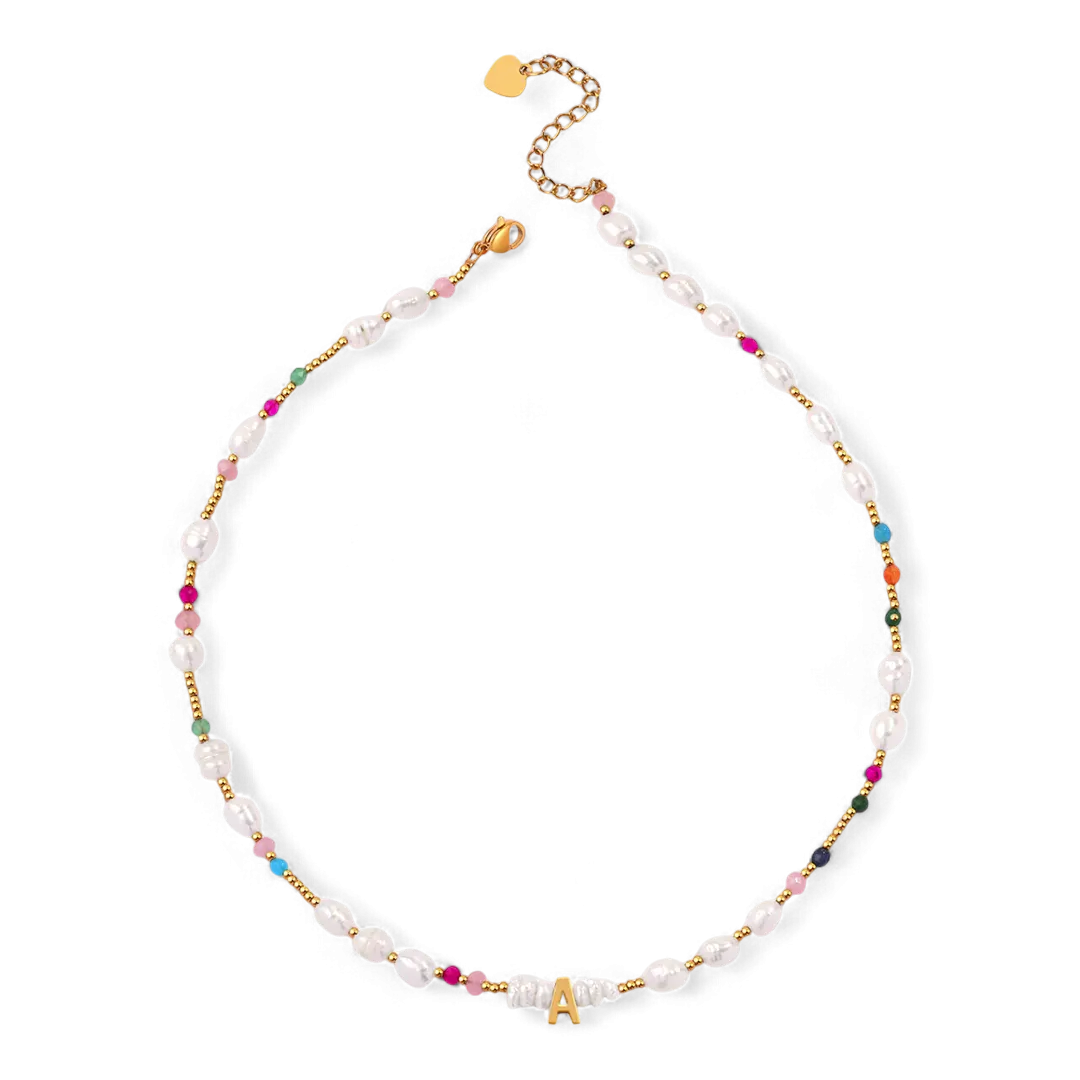 Gemstone and Pearl Initial Necklace