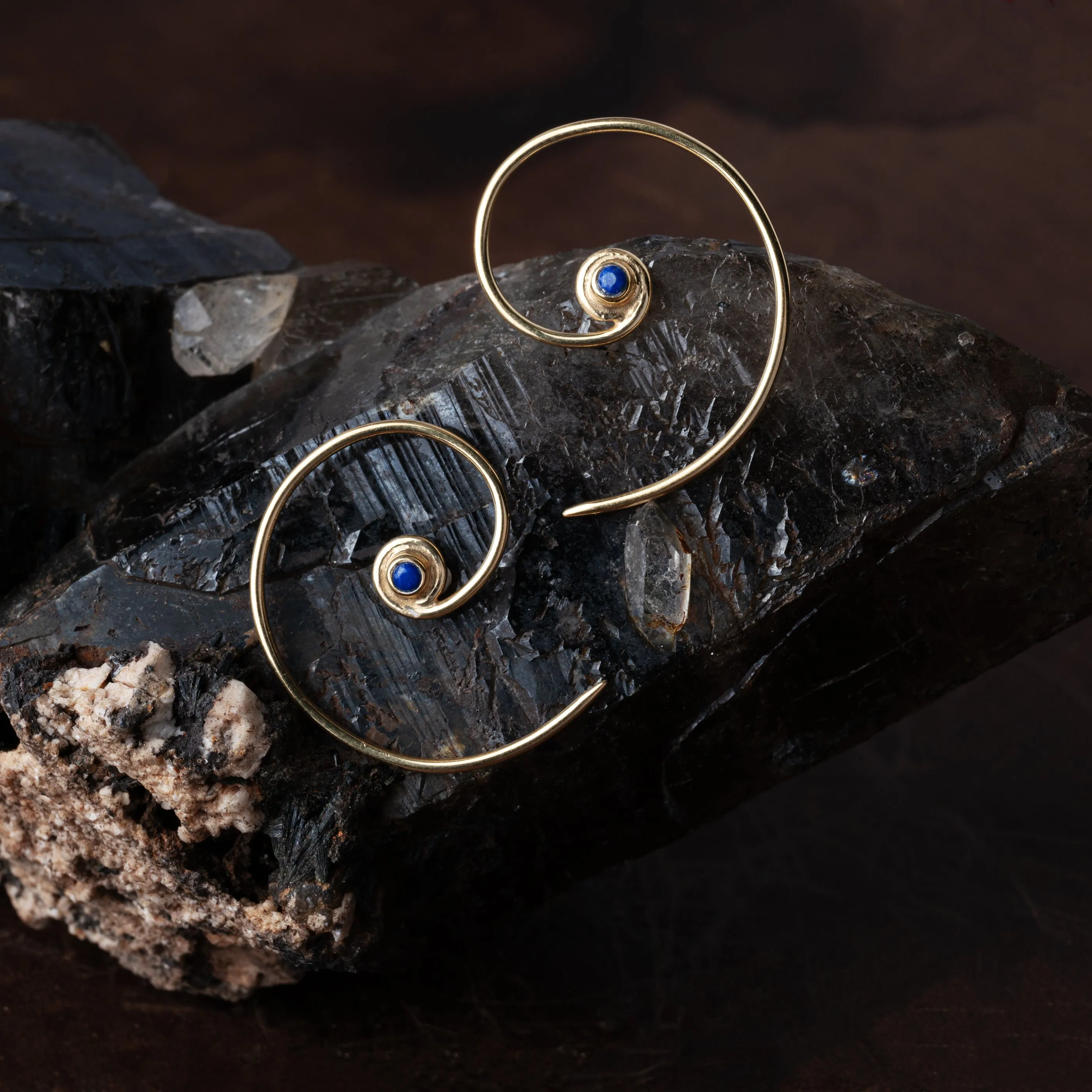 Gold & Lapis Koru Earrings