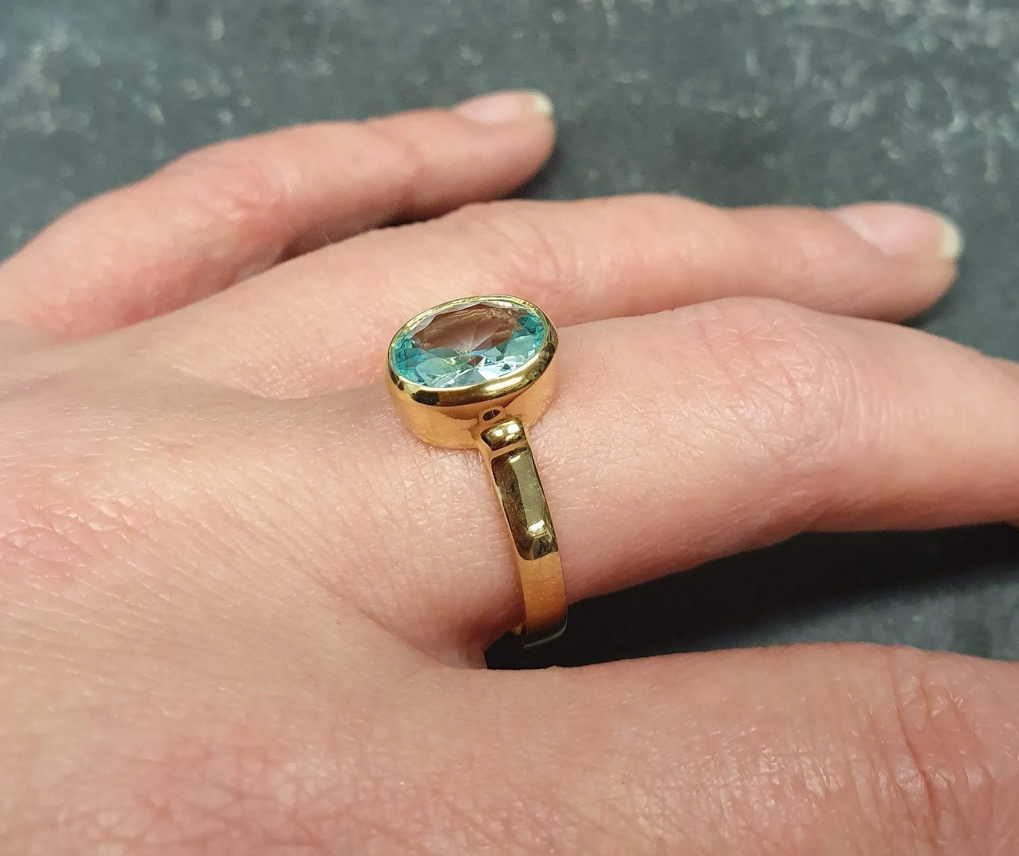 Gold Aquamarine Ring - Aquamarine Bezel Ring - Blue Gemstone Ring