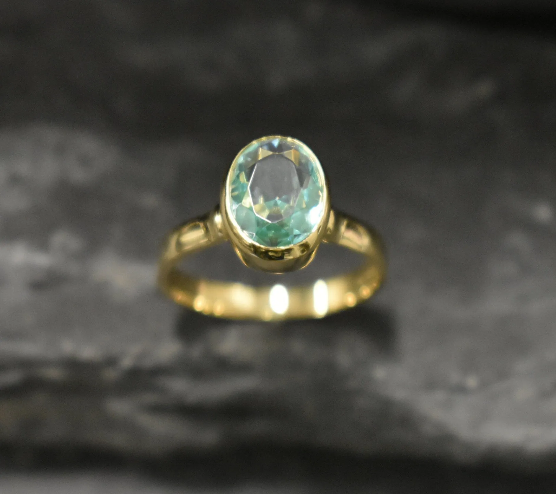 Gold Aquamarine Ring - Aquamarine Bezel Ring - Blue Gemstone Ring