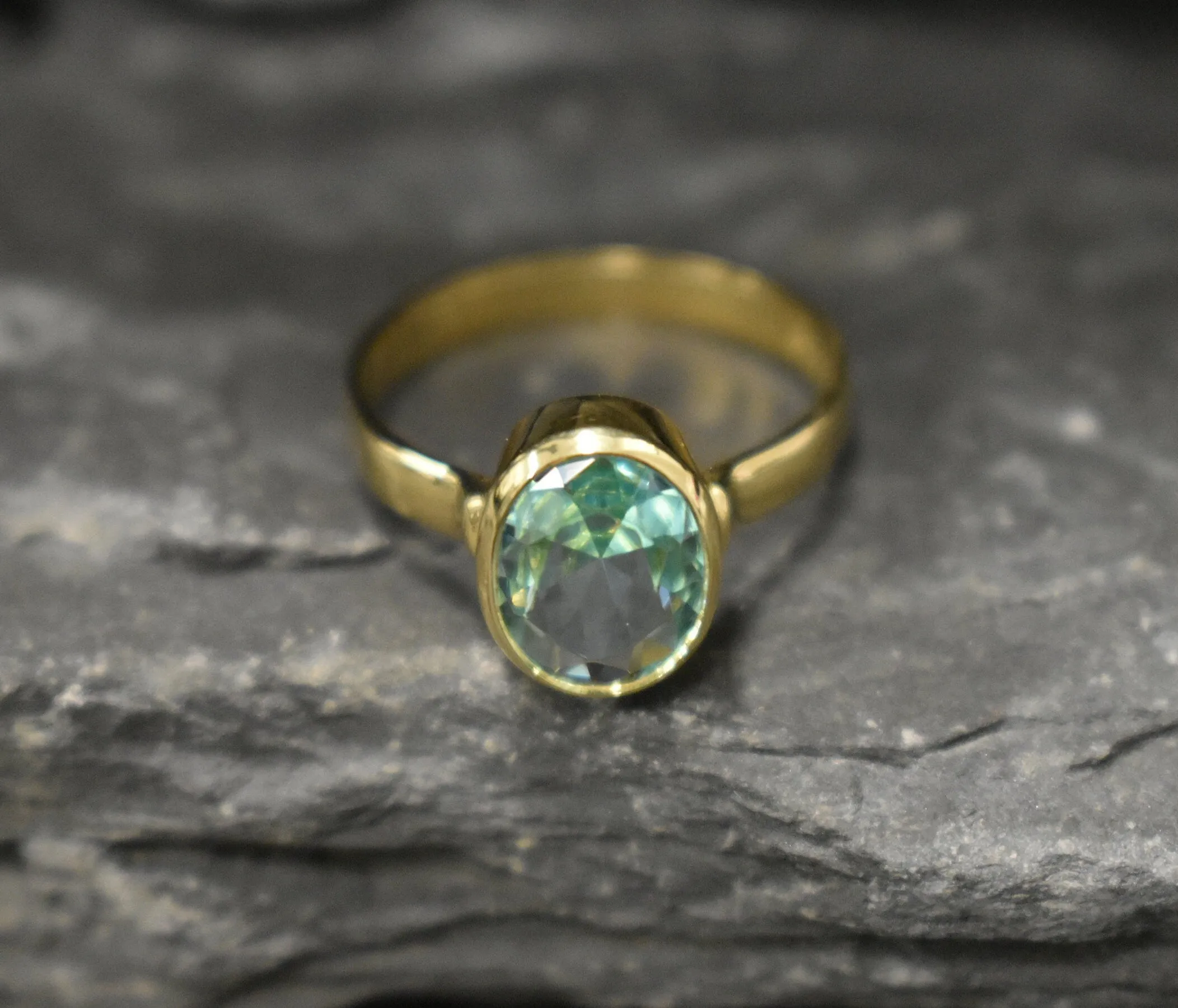 Gold Aquamarine Ring - Aquamarine Bezel Ring - Blue Gemstone Ring