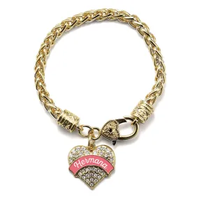 Gold Hermana - Coral Pave Heart Charm Braided Bracelet