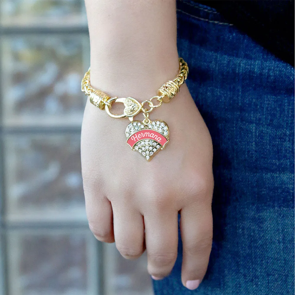Gold Hermana - Coral Pave Heart Charm Braided Bracelet