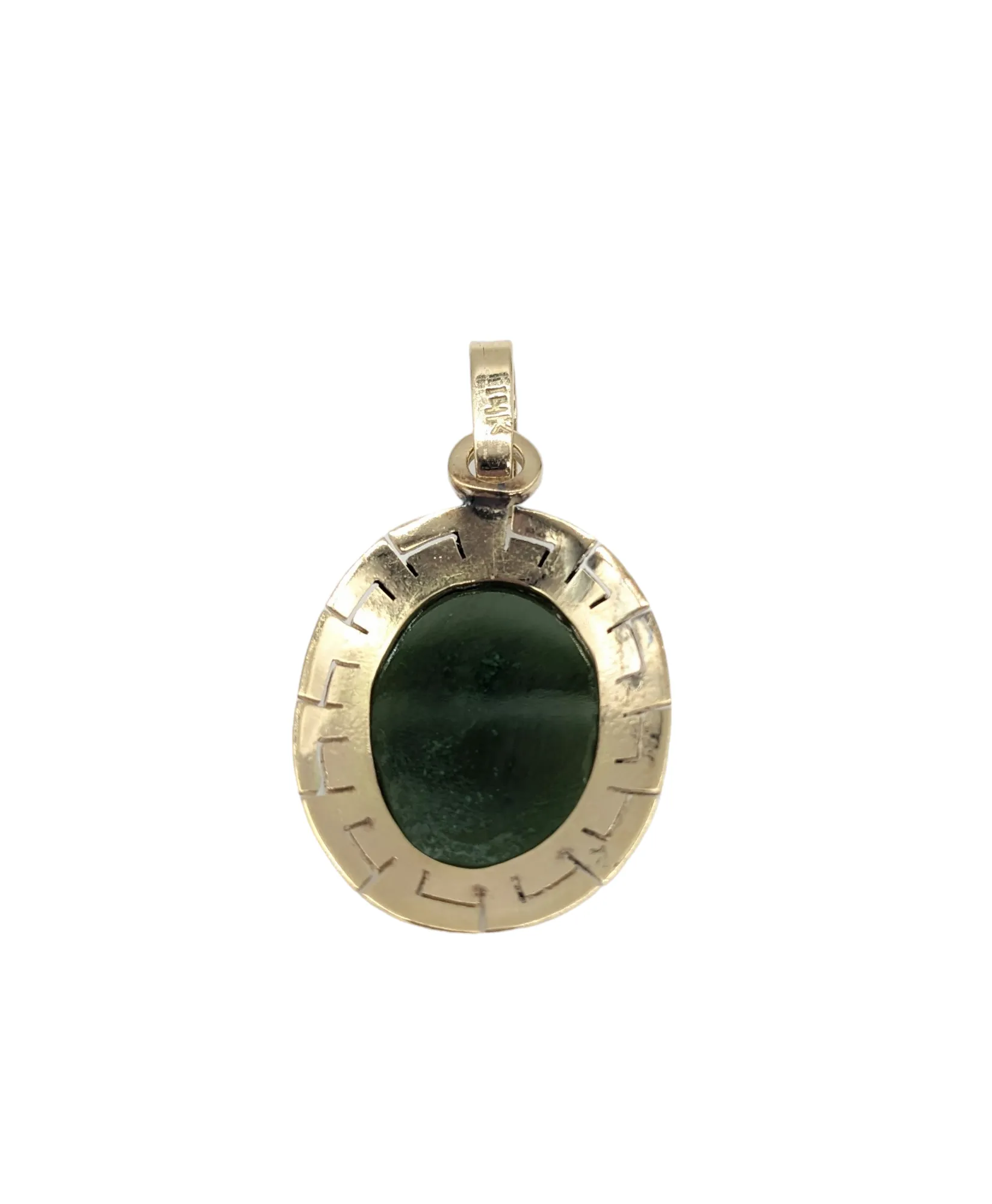Gold Peso Coin Inlaid on Green Stone Pendant