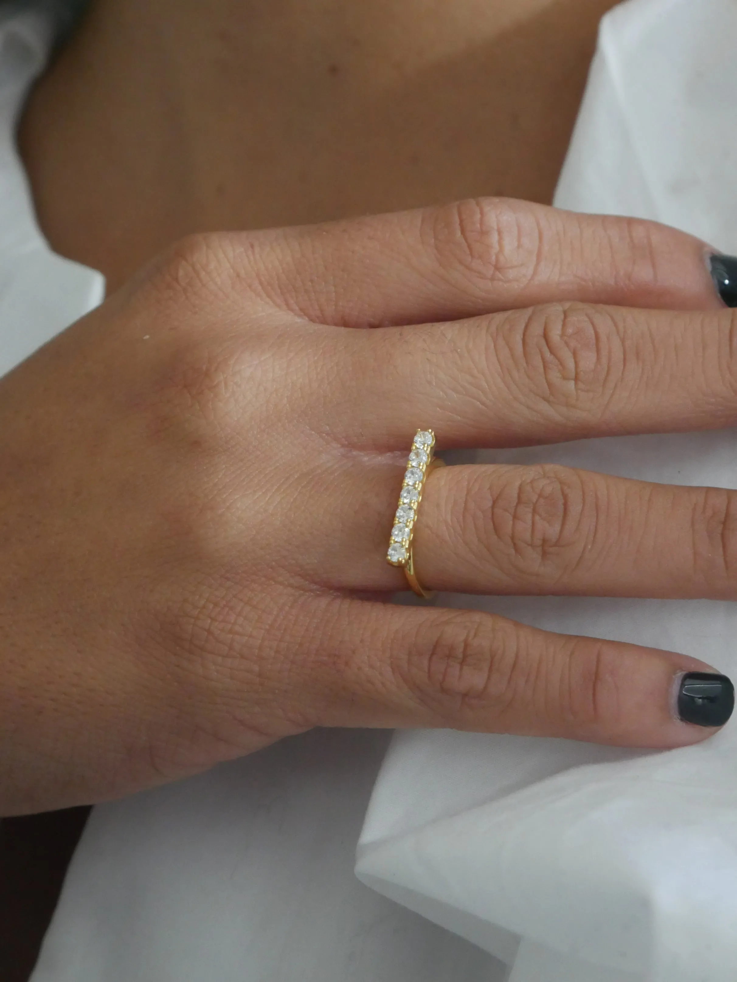 Golden Diamond CZ KESLEY 14k Gold Plated .925 Sterling Silver Bar Ring