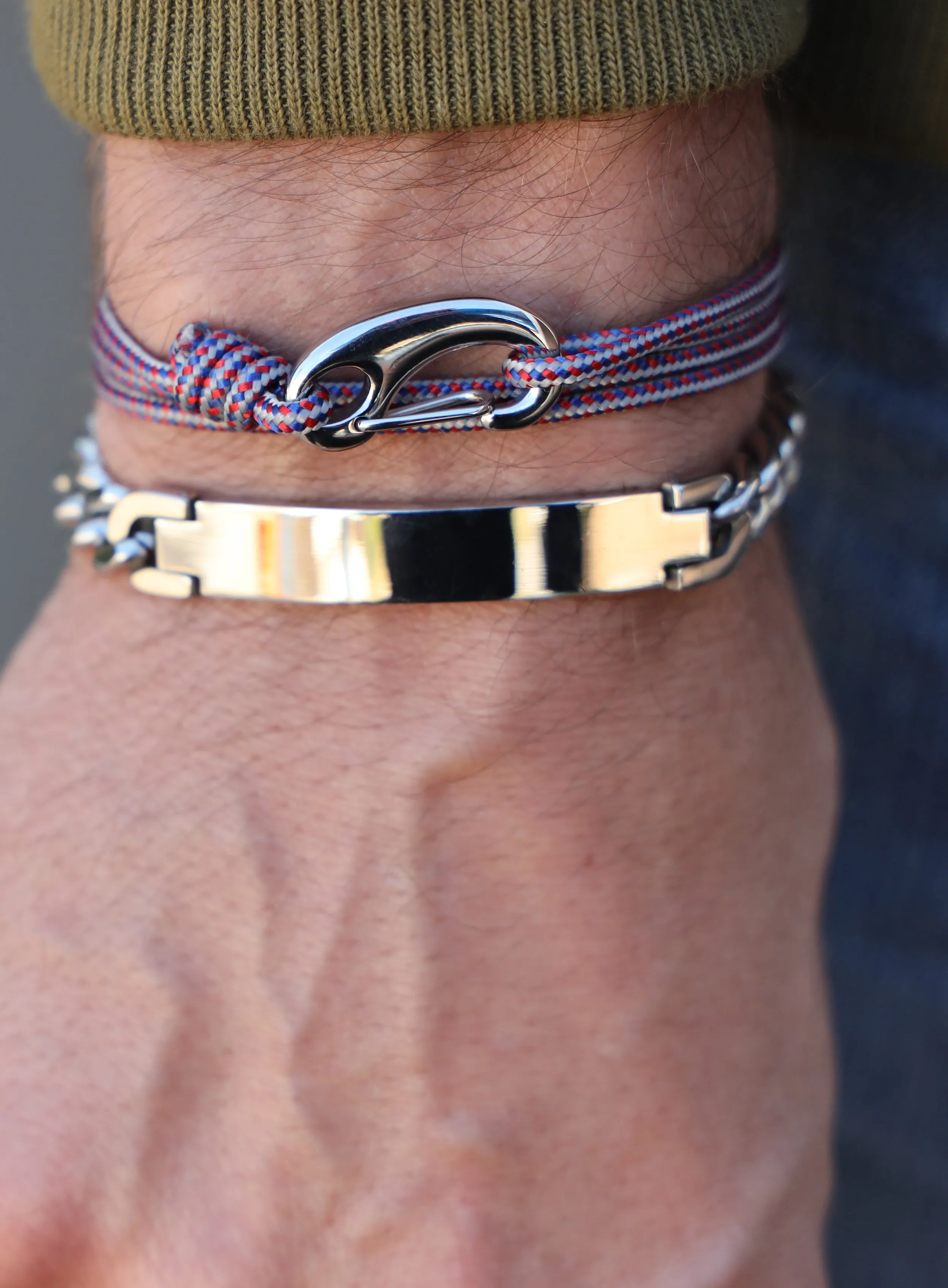 Gray   Red Tactical Cord Bracelet for Men (Silver Clasp - 27S)