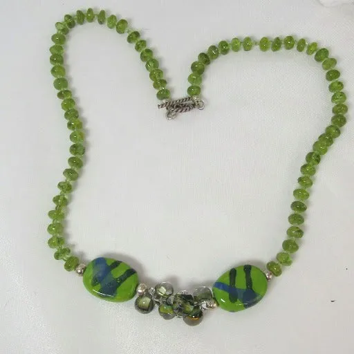 Green Handmade Kazuri and Peridot Beaded Necklace