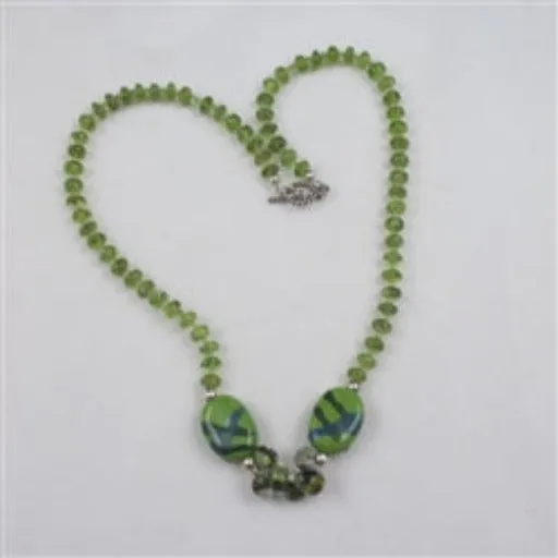 Green Handmade Kazuri and Peridot Beaded Necklace
