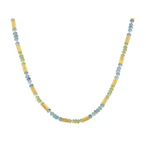 Gurhan Single Strand Blue Topaz and Peridot Bead Necklace in 24K Yellow Gold