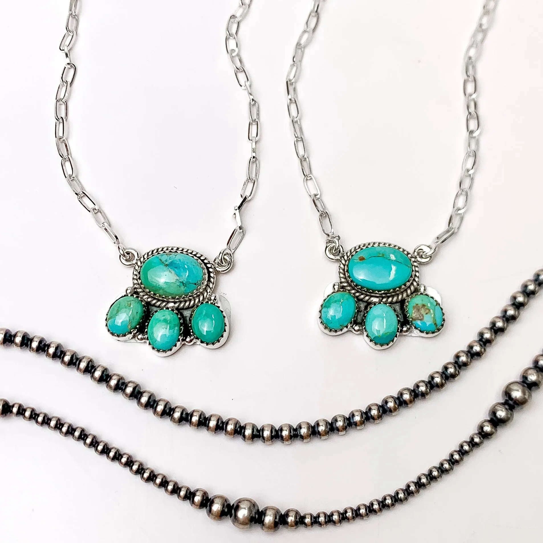 Hada Collection | Handmade Sterling Silver Four Circle Cluster Necklace with Kingman Turquoise Stones