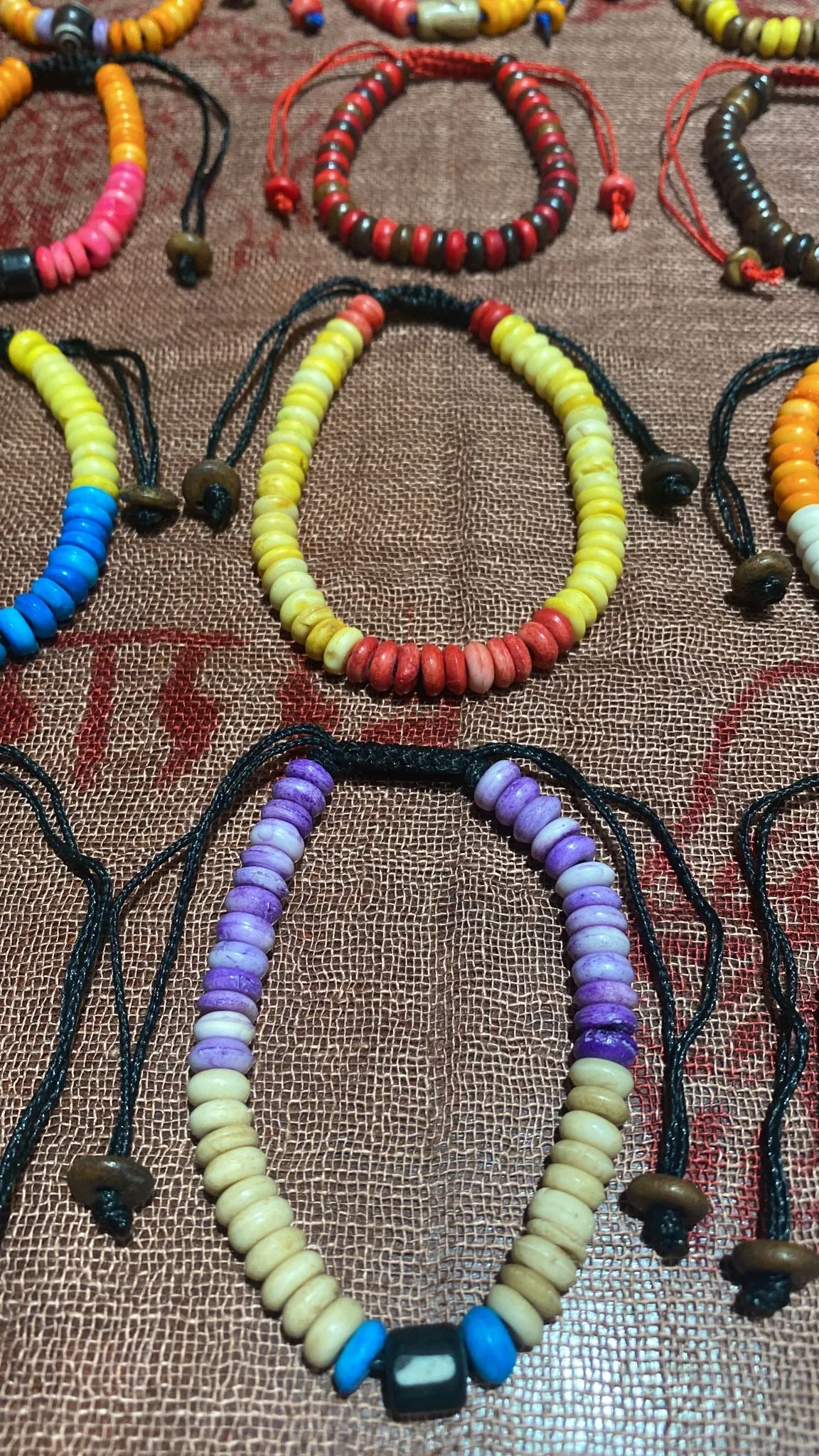 Hand-Carved Water Buffalo Bone Bead Adjustable Drawstring Bracelet & Anklet (Assorted)