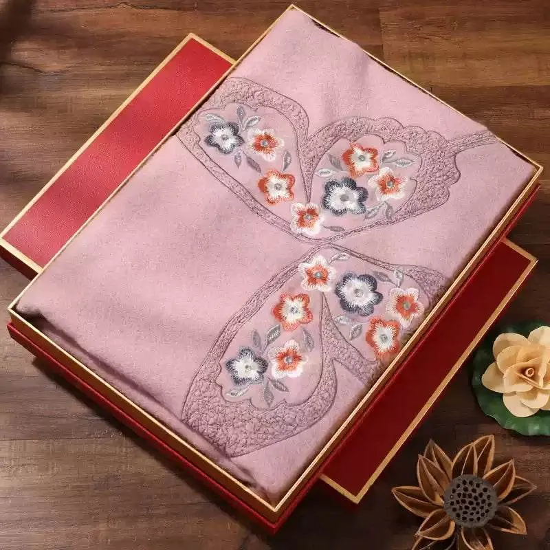 Handcrafted Su Embroidery Cashmere Scarf Luxury Gift Box 200x60cm