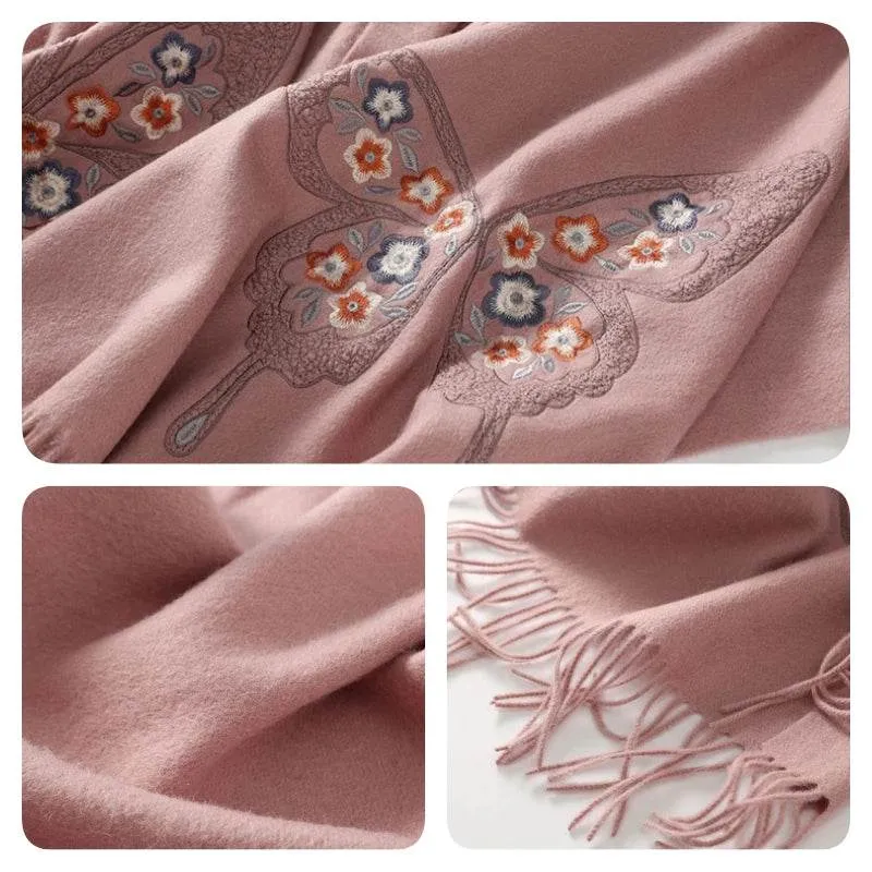 Handcrafted Su Embroidery Cashmere Scarf Luxury Gift Box 200x60cm