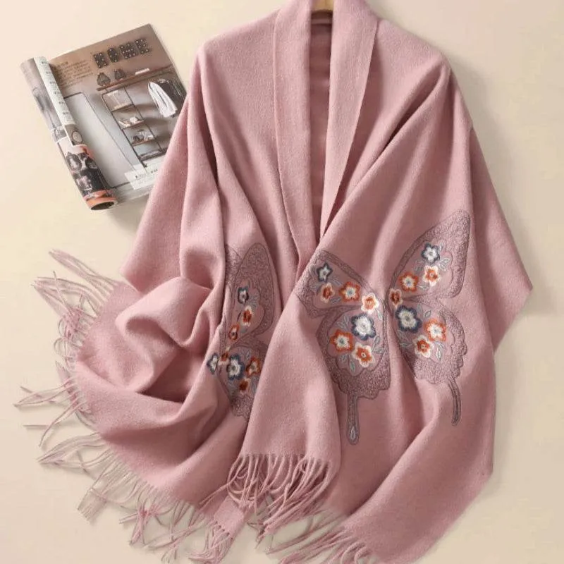 Handcrafted Su Embroidery Cashmere Scarf Luxury Gift Box 200x60cm