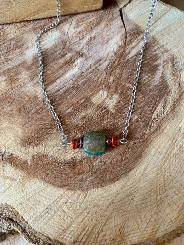 Handmade Authentic Turquoise & Spiny Necklace