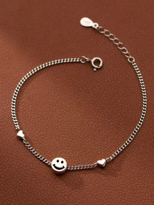 Happy Face Love Bracelet, .925 Sterling Silver Waterproof, Hypoallergenic Unisex Dainty Smiley Bracelet