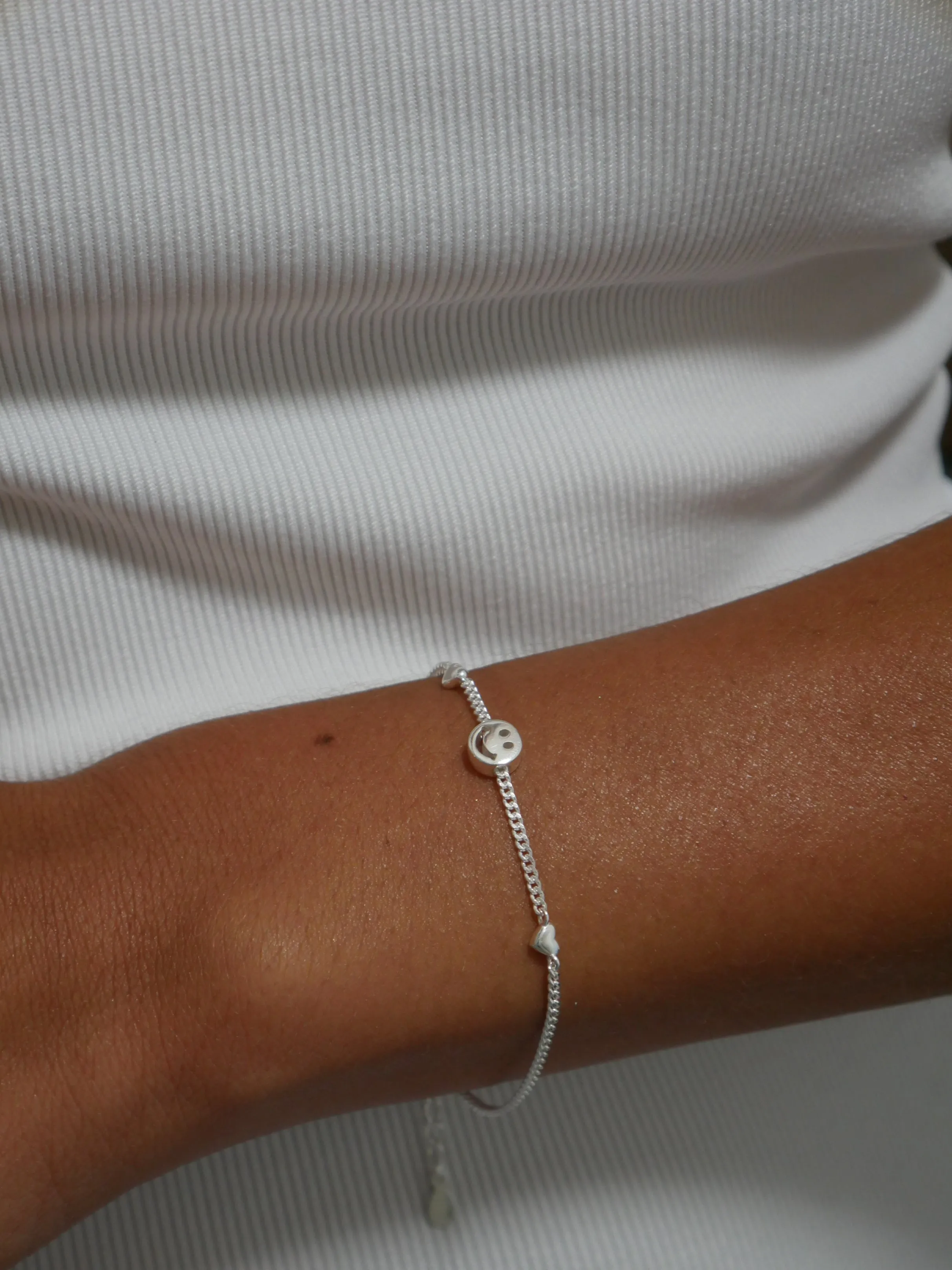 Happy Face Love Bracelet, .925 Sterling Silver Waterproof, Hypoallergenic Unisex Dainty Smiley Bracelet