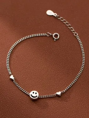 Happy Face Love Bracelet, .925 Sterling Silver Waterproof, Hypoallergenic Unisex Dainty Smiley Bracelet