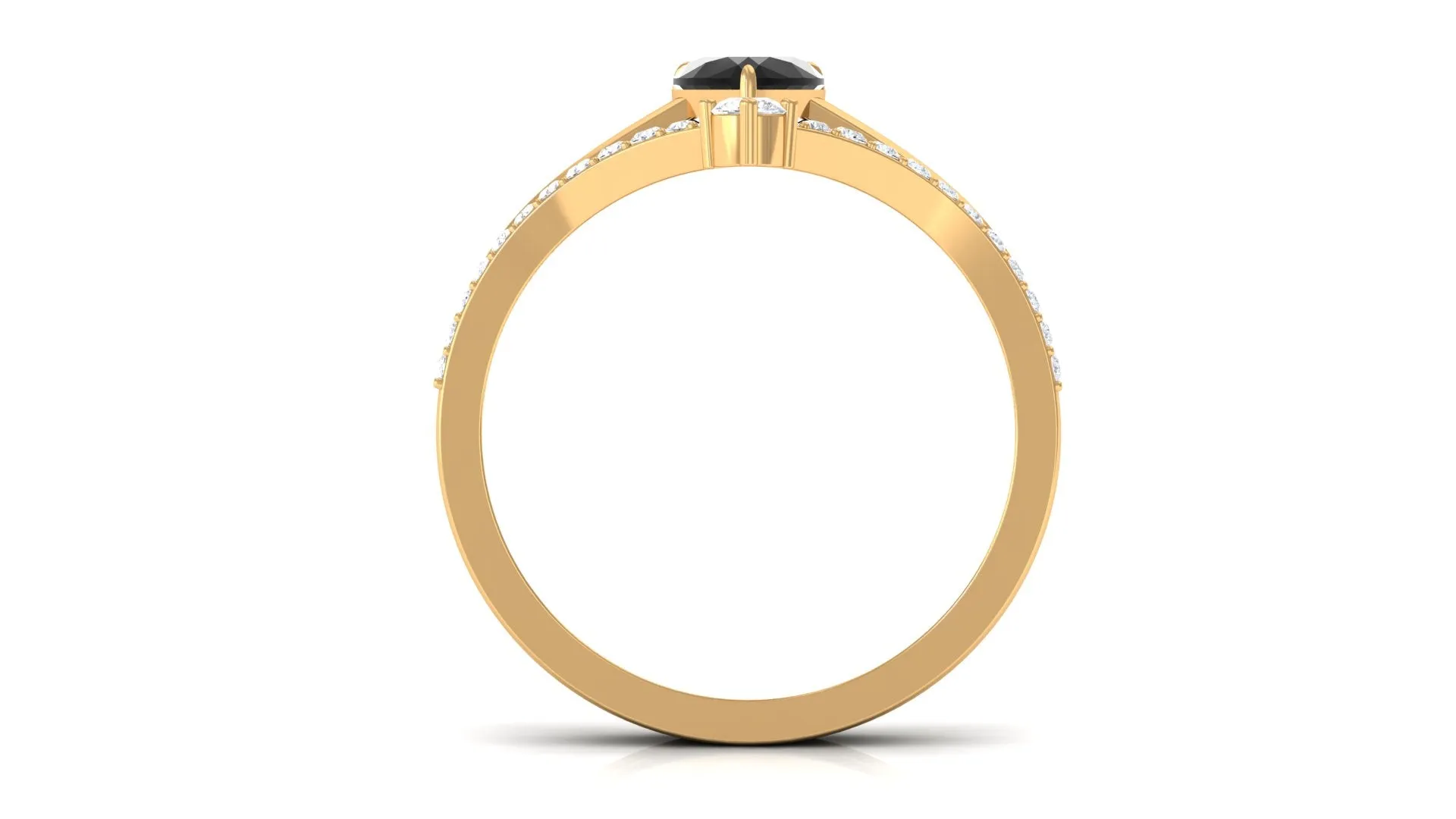 Heart Shape Created Black Diamond Solitaire Ring Set with Diamond