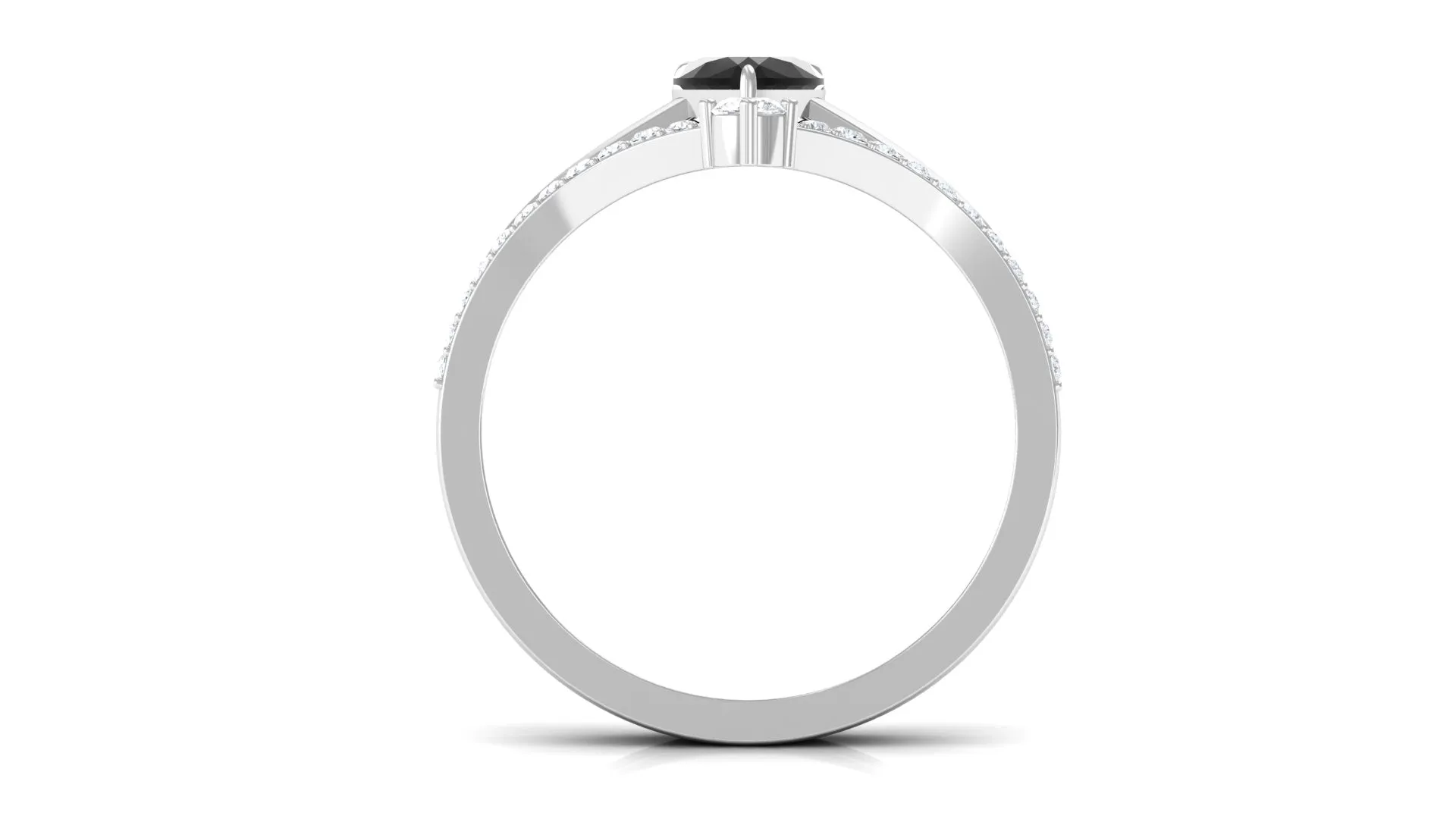 Heart Shape Created Black Diamond Solitaire Ring Set with Diamond