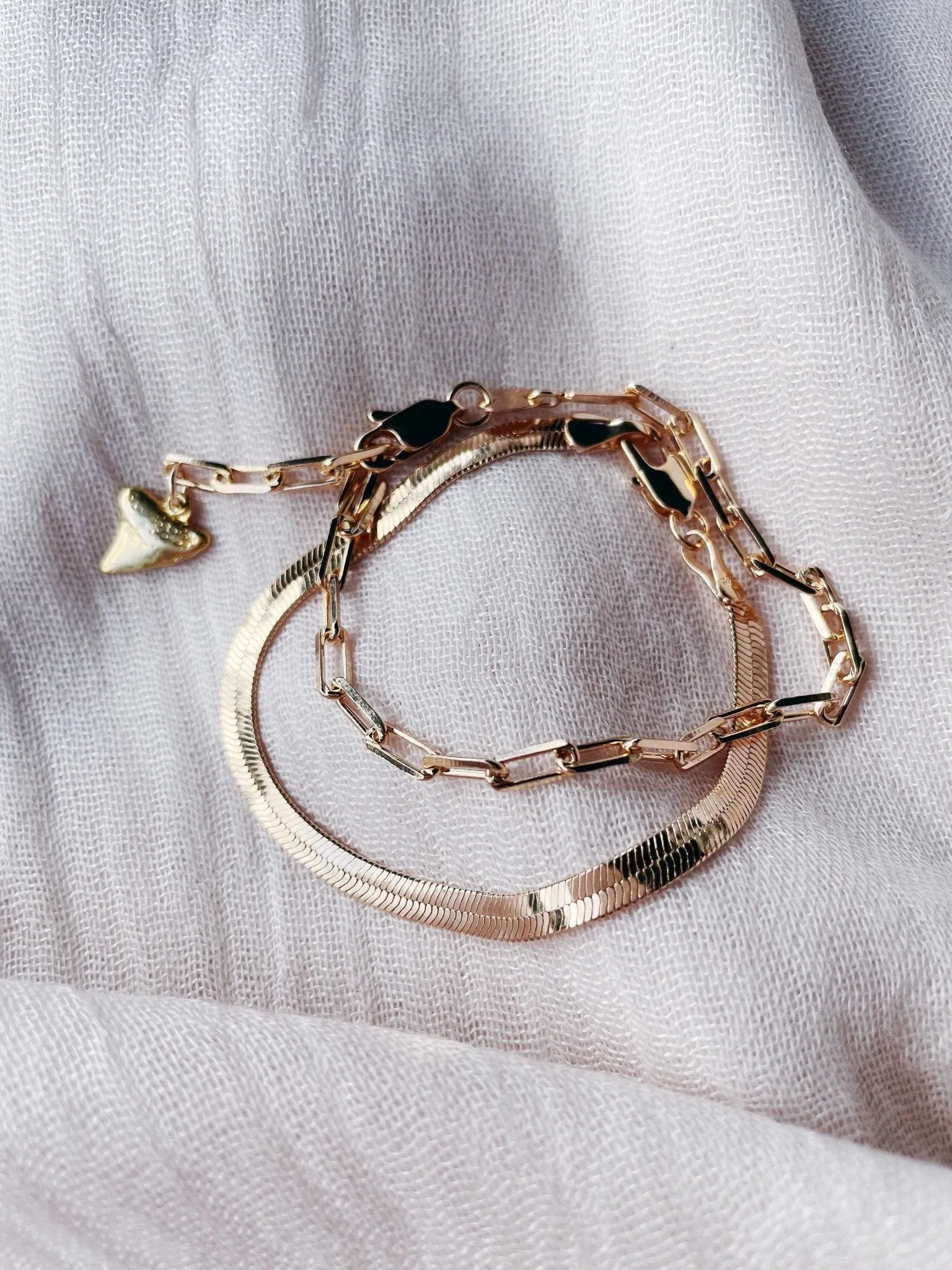 Herringbone Paperclip Chain Bracelet Set