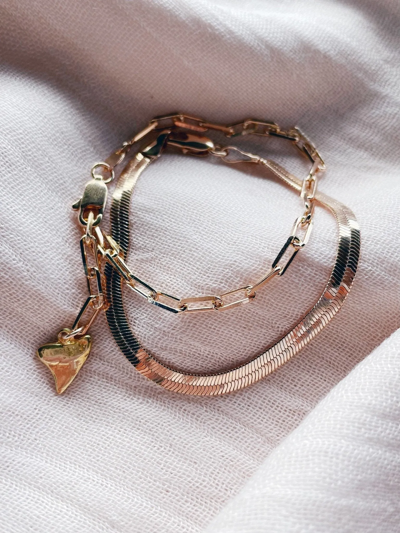 Herringbone Paperclip Chain Bracelet Set