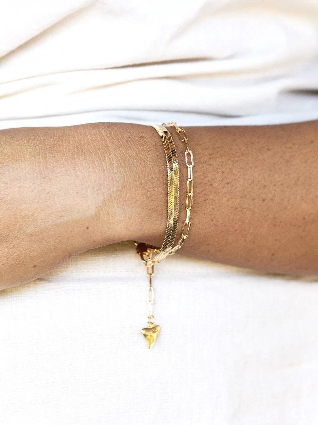 Herringbone Paperclip Chain Bracelet Set