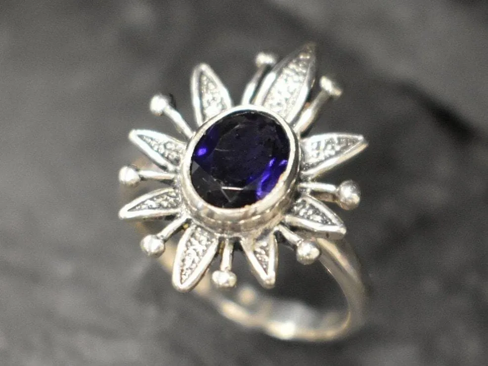 Iolite Ring - Statement Flower Ring - Natural Iolite Ring