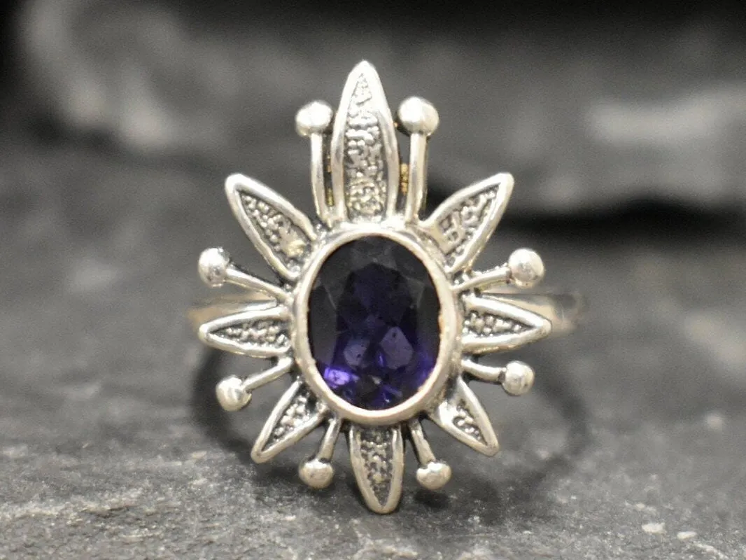 Iolite Ring - Statement Flower Ring - Natural Iolite Ring