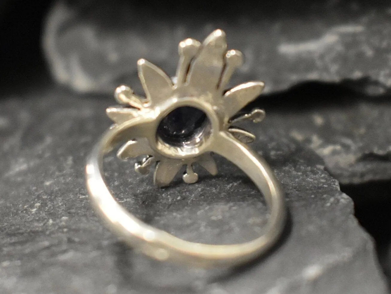 Iolite Ring - Statement Flower Ring - Natural Iolite Ring