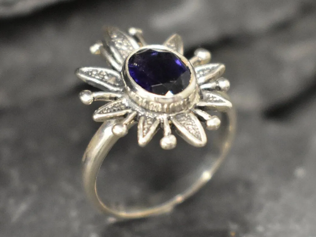 Iolite Ring - Statement Flower Ring - Natural Iolite Ring