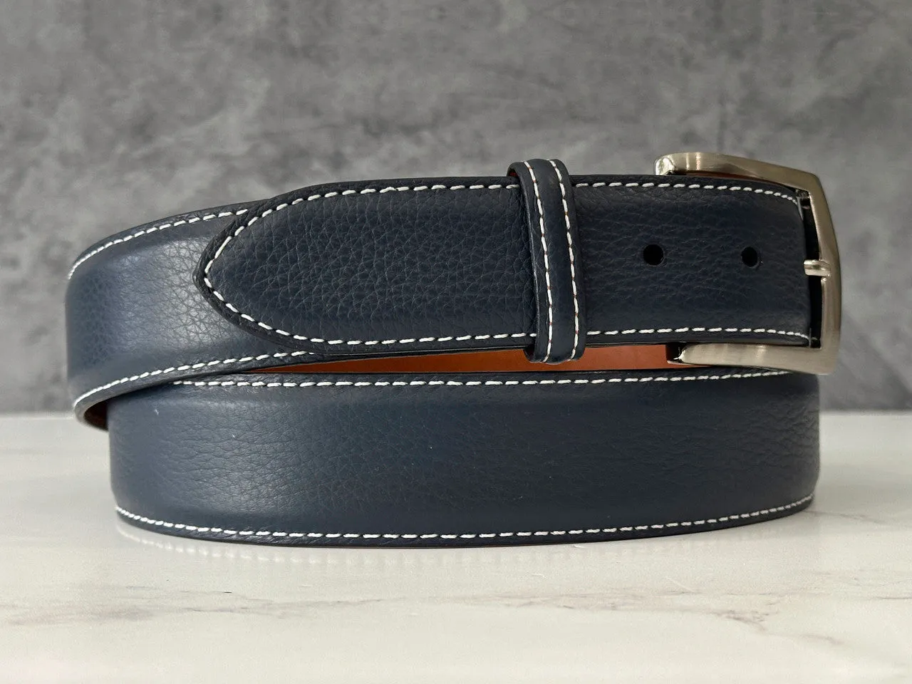Italian Pebble Grain Calf Belt: Navy