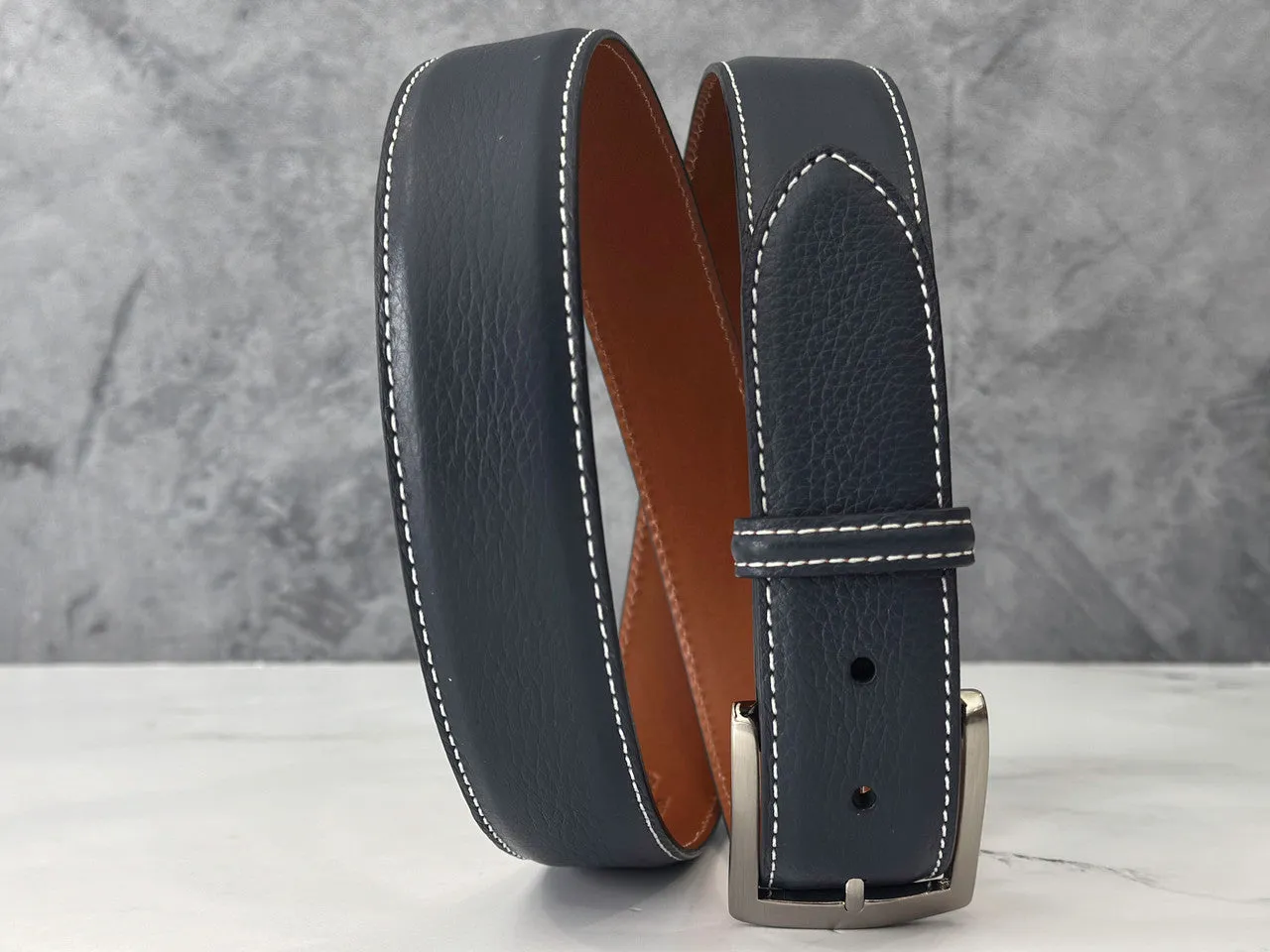 Italian Pebble Grain Calf Belt: Navy