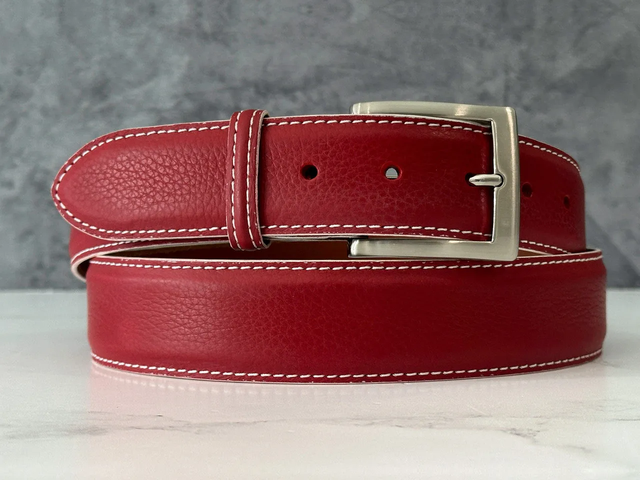 Italian Pebble Grain Calf Belt: Red