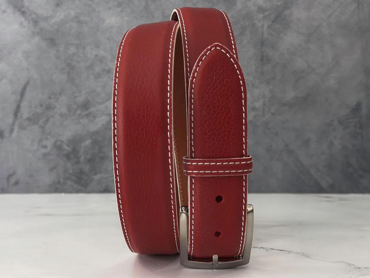 Italian Pebble Grain Calf Belt: Red