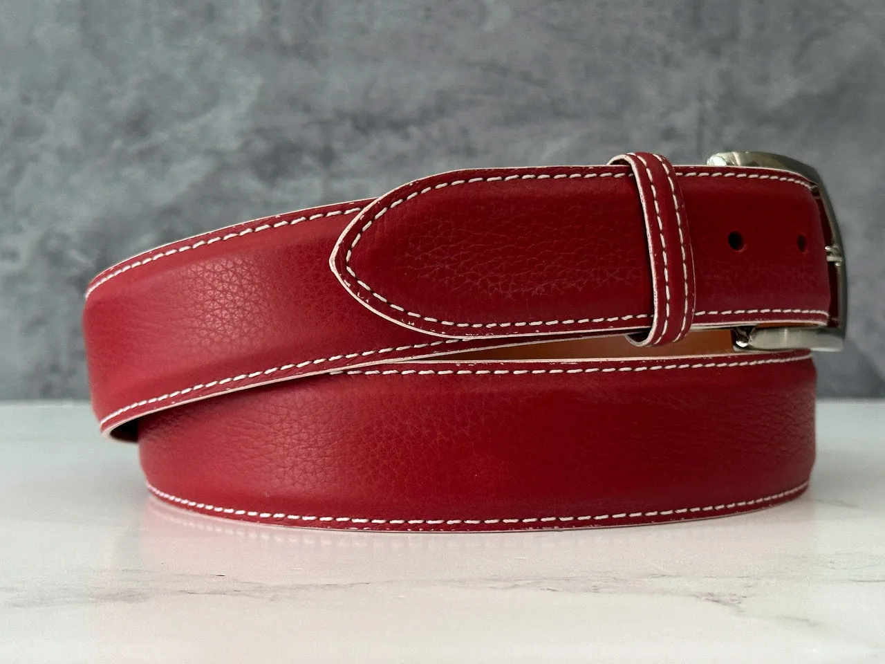 Italian Pebble Grain Calf Belt: Red