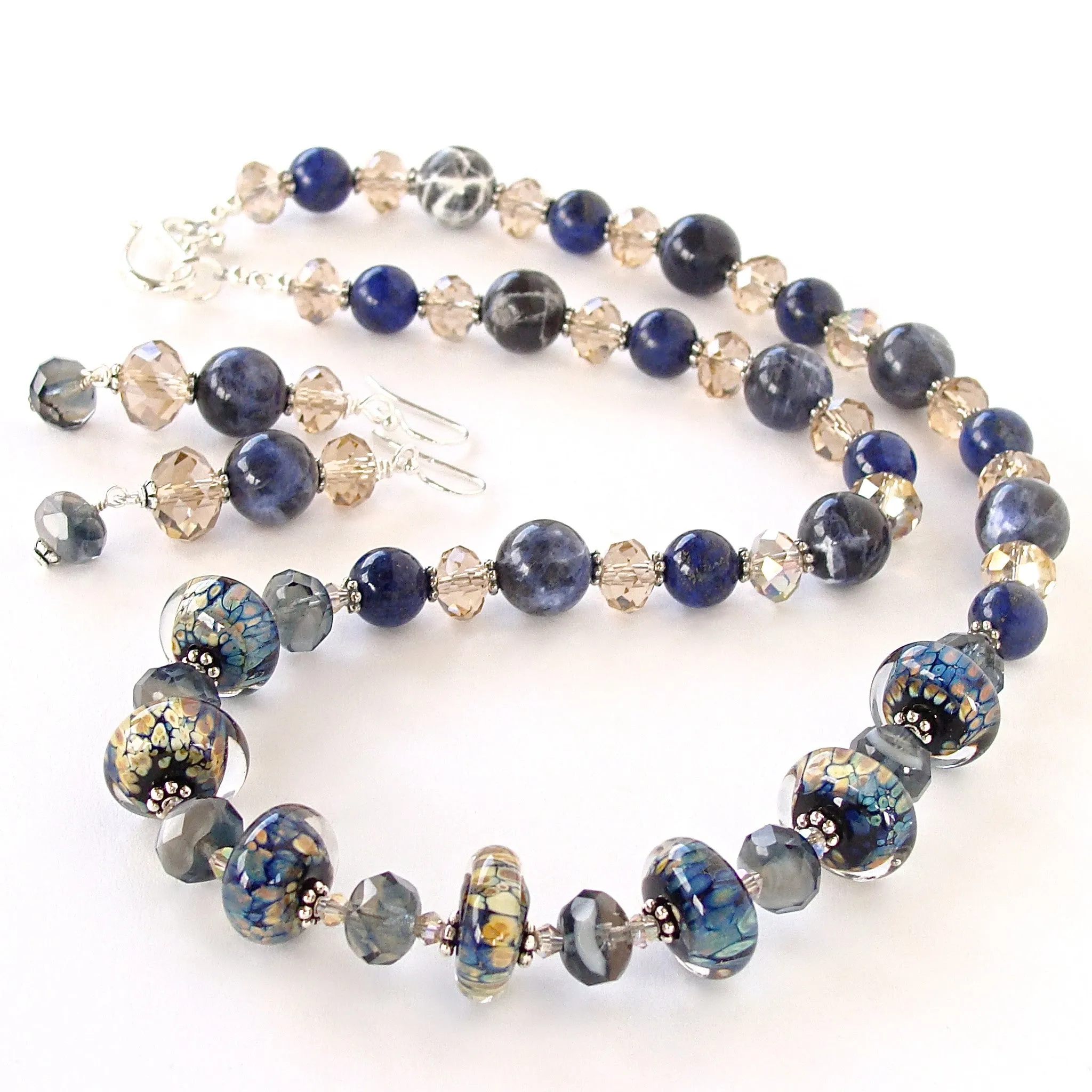 Jordana: Blue Gem Necklace with Art Glass